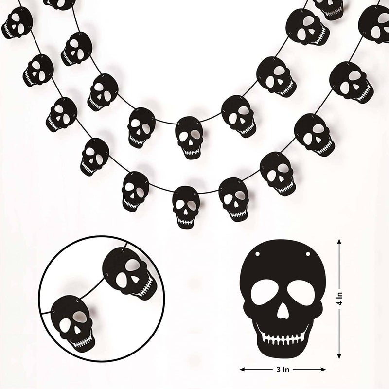Seyal 36 PCS Black Skull Garland Decorations â€“ Gothic Halloween Party Banner for Haunted House, Horror-Themed Events, Spooky Decor, Pirate Parties, Rock or Metal Venues, Alternative and Dark Aesthetic Style - Image 4